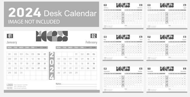 Vector escritorio vectorial moderno diseño del calendario 2024