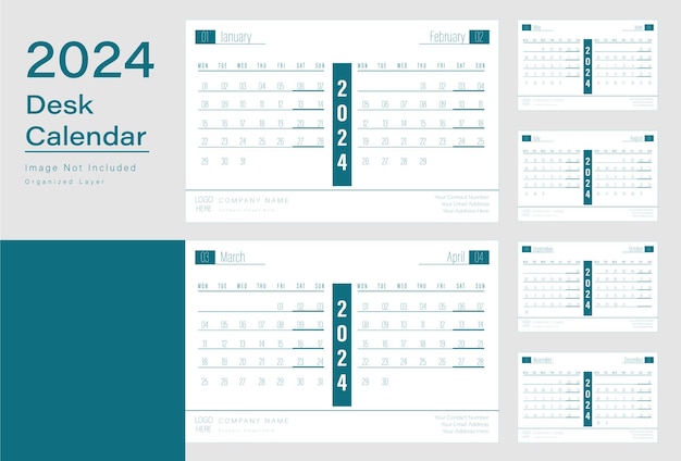 Vector escritorio vectorial moderno diseño del calendario 2024