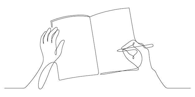 escritura en cuaderno en blanco vista superior una línea de dibujo continuo