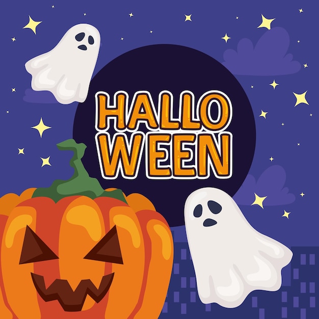 Escritura de halloween con fantasmas