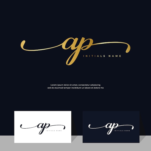 Escritura inicial de la letra ap ap diseño de logotipo femenino y de belleza en color dorado