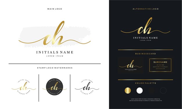 Escritura inicial de la letra CH CH diseño de logotipo femenino y de belleza