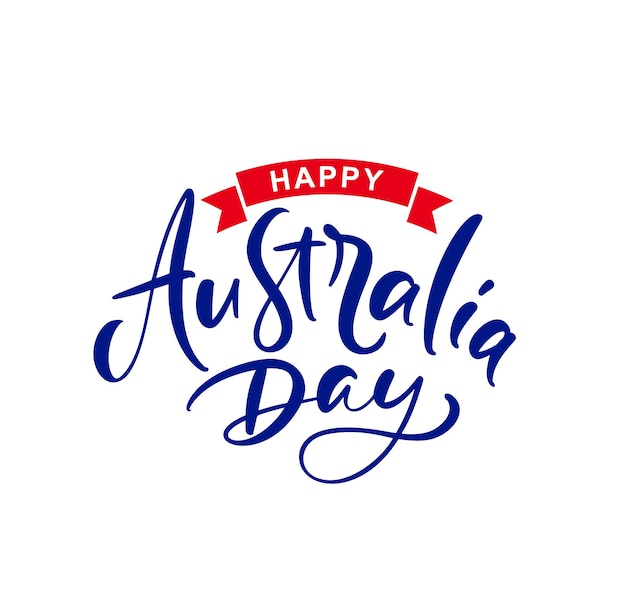 Vector escritura a mano texto caligráfico feliz día de australia letras caligrafía aislado en blanco