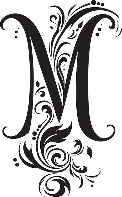 Escritura mística Misteriosa fuente M Vector Monumental florecimiento majestuosa letra M Arte vectorial
