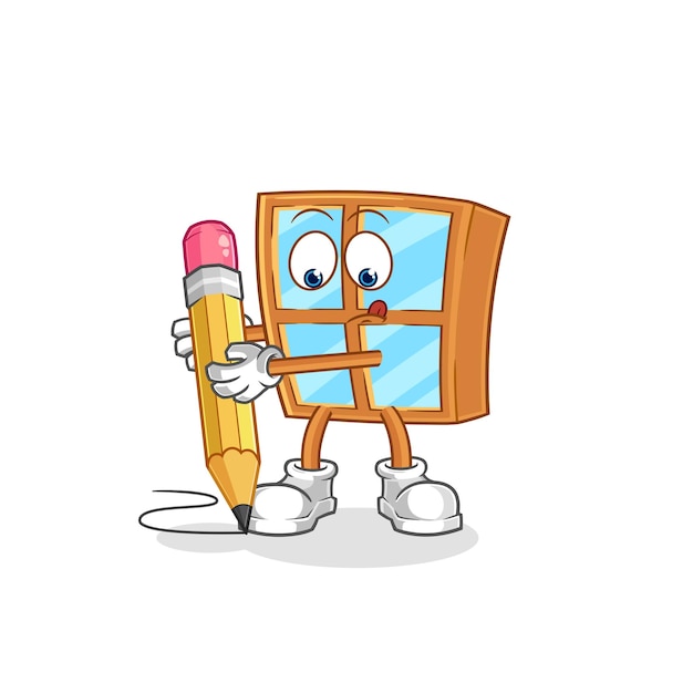 Escritura de ventana con vector de mascota de dibujos animados de lápiz