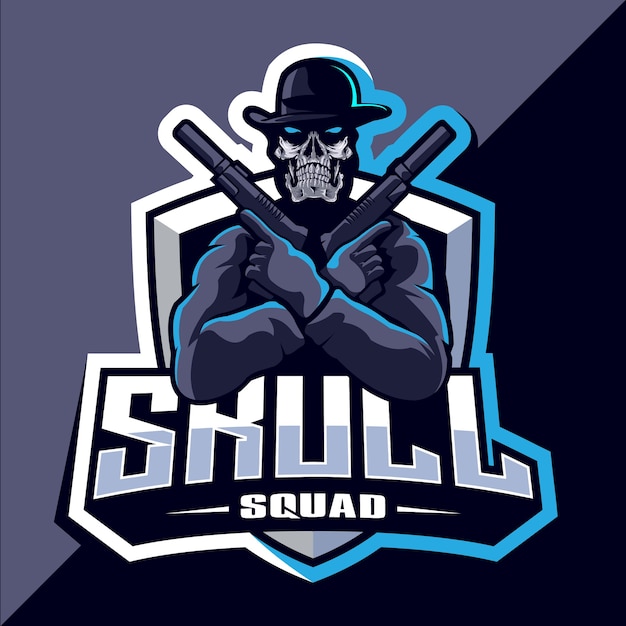 Escuadrón de calaveras con diseño de logotipo de esport de mascota de pistola