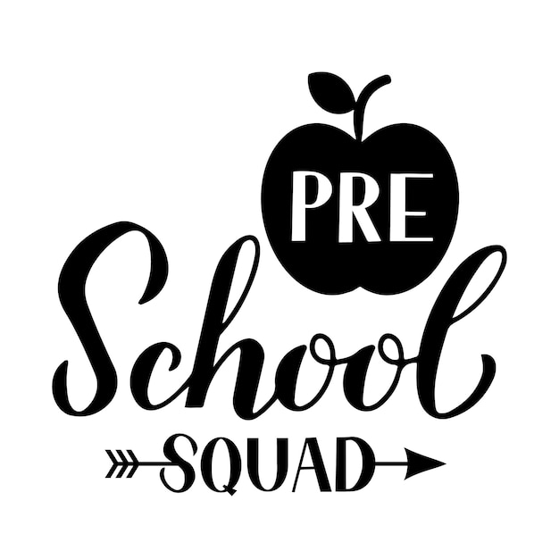 Escuadrón preescolar caligrafía letras a mano aisladas en blanco Primer día de escuela plantilla vectorial para tipografía cartel pancarta volante tarjeta de felicitación tarjeta postal camiseta etc.