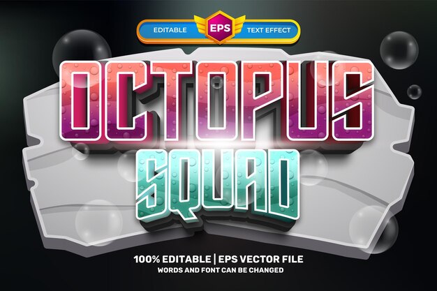 Escuadrón de pulpo mar Aventura juego de dibujos animados Negrita 3D Texto editable Estilo de efecto