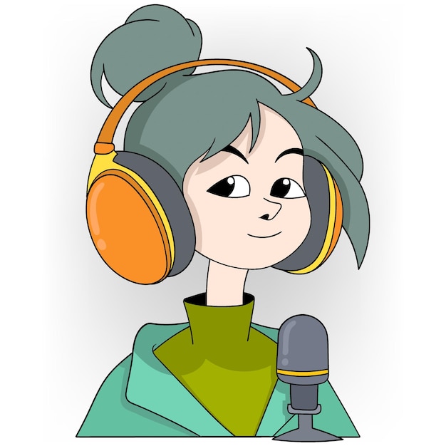 Escuchador de música con auriculares y micrófono Ilustración