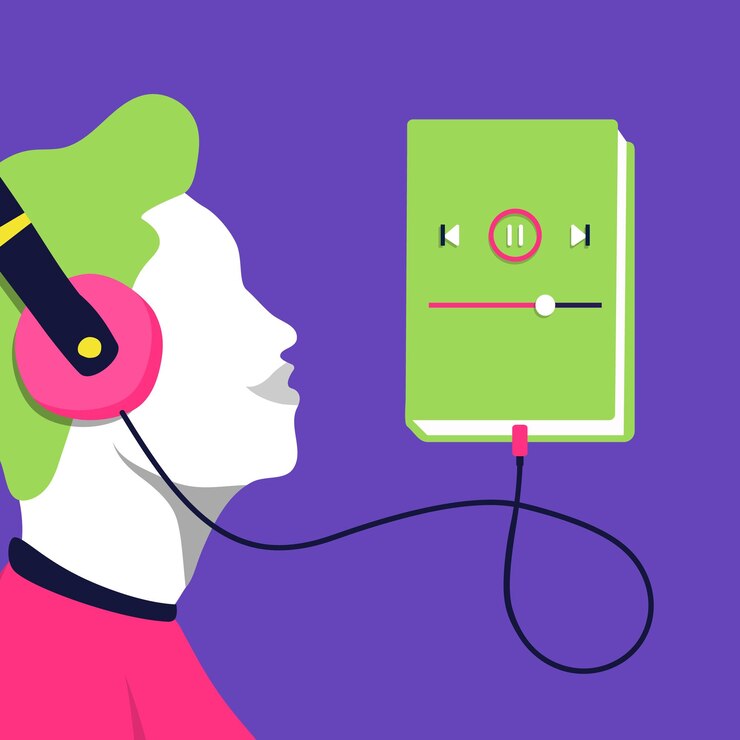 Vector escuchar audiolibros nueva forma de aprender digital ilustración del concepto educativo