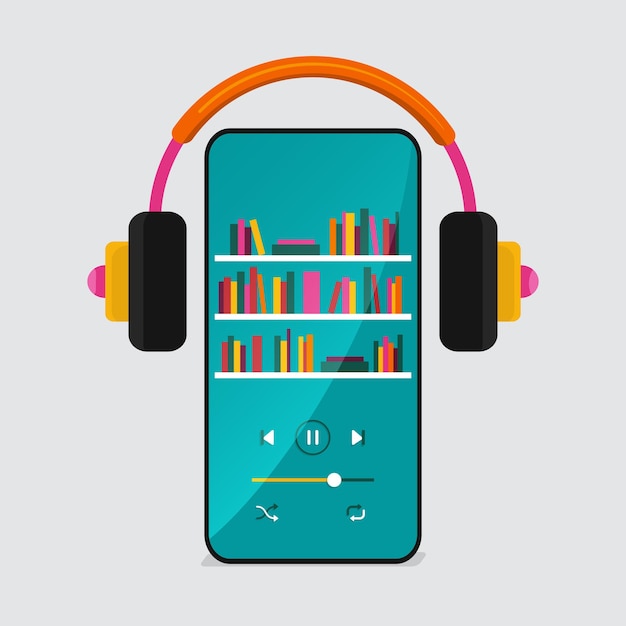 Escuchar audiolibros nueva forma de aprender digital Ilustración del concepto educativo