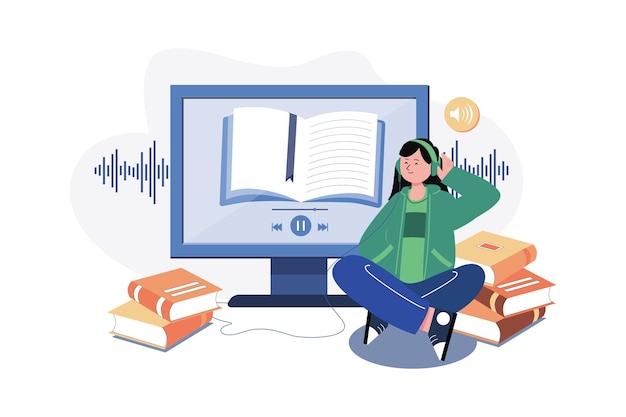 Escuchar el concepto de ilustración de libros de audio