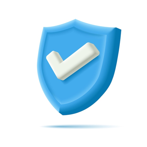 Escudo 3d de color azul con una marca blanca Un signo de aprobación de protección y seguridad