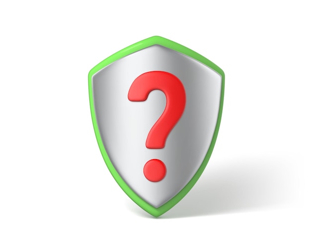 Escudo 3d con un signo de pregunta rojo Icono de escudo de signo de interrogación Concepto de pregunta de seguridad Ilustración de vector 3D