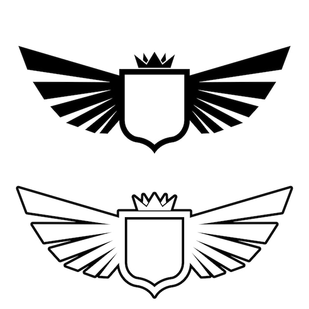 Escudo alado dorado con logo de corona símbolo heráldico aislado fondo blanco