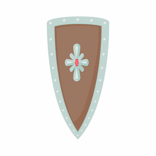 Escudo en ángulo con icono de adornos en estilo de dibujos animados aislado sobre fondo blanco Símbolo de protección y seguridad
