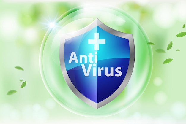 Escudo antivirus en verde borrosa