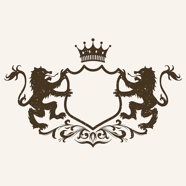 Escudo de armas Emblema con estampa de corona y leones