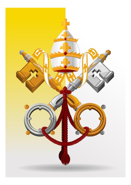 Escudo de armas del estado de la ciudad del vaticano en el fondo de la bandera. ilustración vectorial