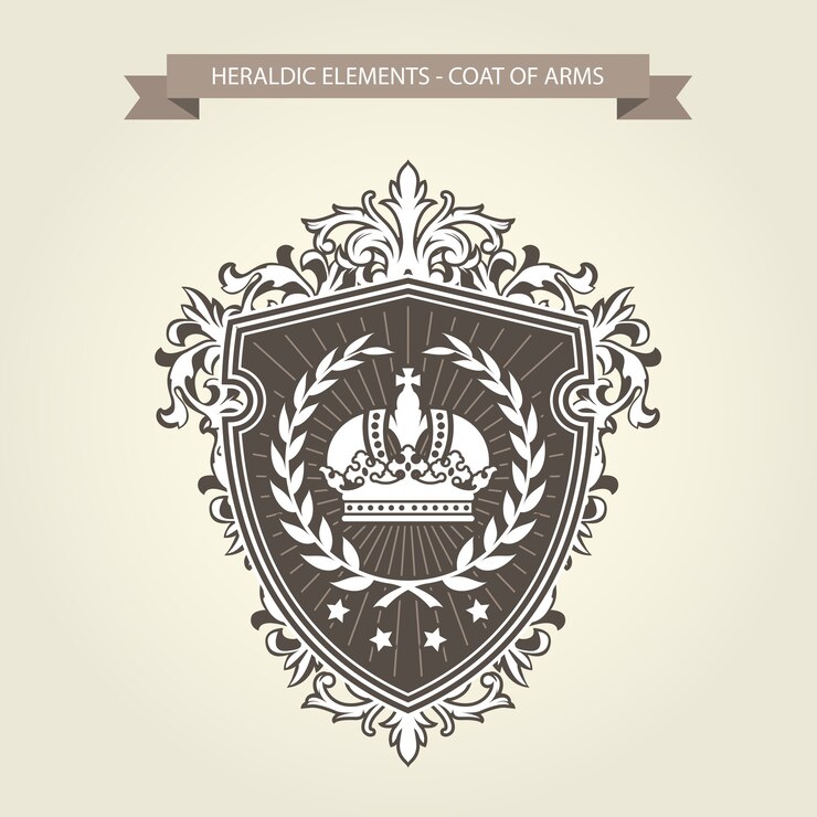 Vector escudo de armas de la familia - escudo heráldico con corona y corona de laurel