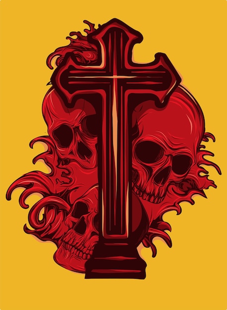 Vector escudo de armas gótico con camisetas de diseño vintage grunge con calavera y rosario