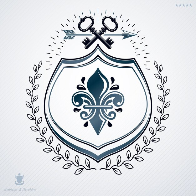 Escudo de armas heráldico, emblema vectorial vintage.