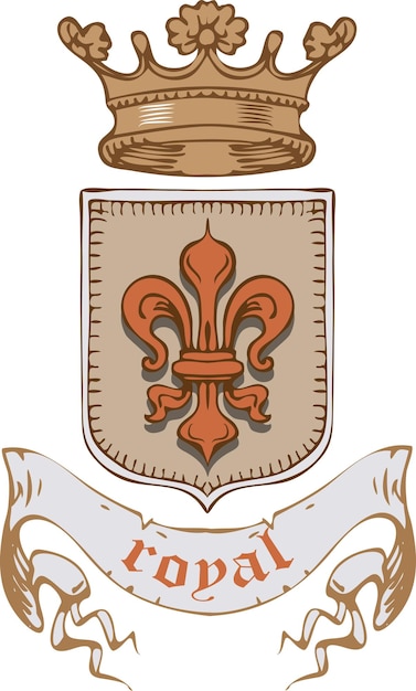 escudo de armas medieval con caballeros en armadura al estilo de gráficos antiguos