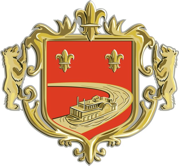 Escudo de armas Steamboat Fleur De Lis Retro