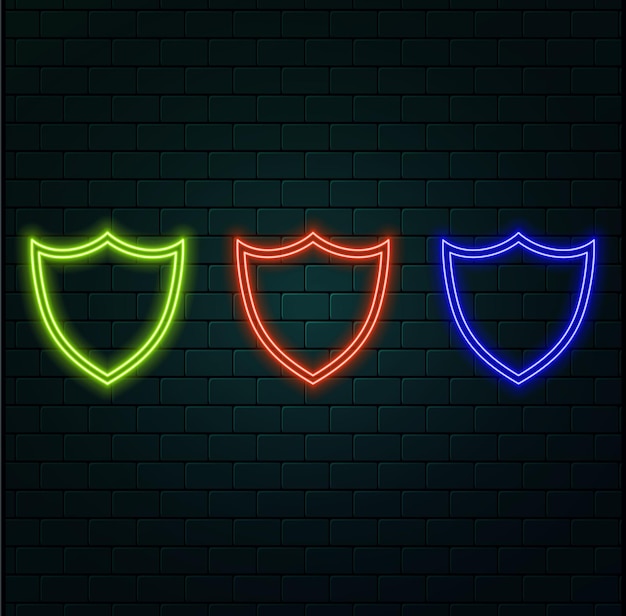 Escudo azul brillante icono de neón ui ux signo brillante vector del logotipo