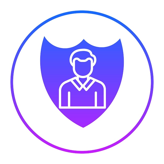 un escudo azul con un hombre en un círculo azul con un fondo azul