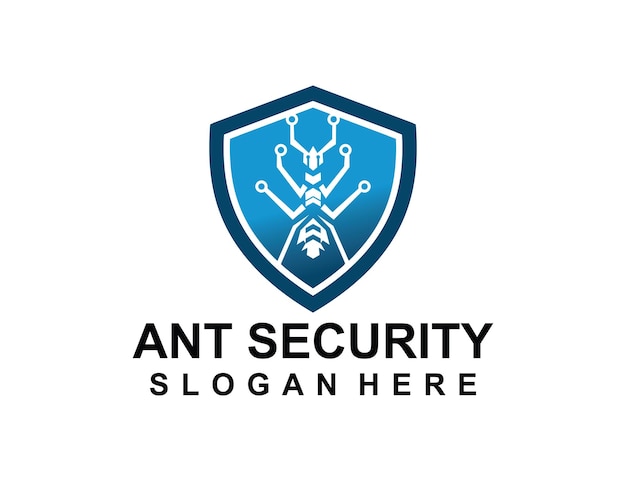 un escudo azul con una imagen de una hormiga tecnología hormiga logotipo de seguridad cibernética