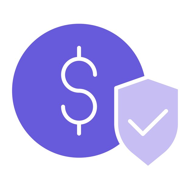 un escudo azul y púrpura con un escudo y un escudo con un signo de dólar por encima