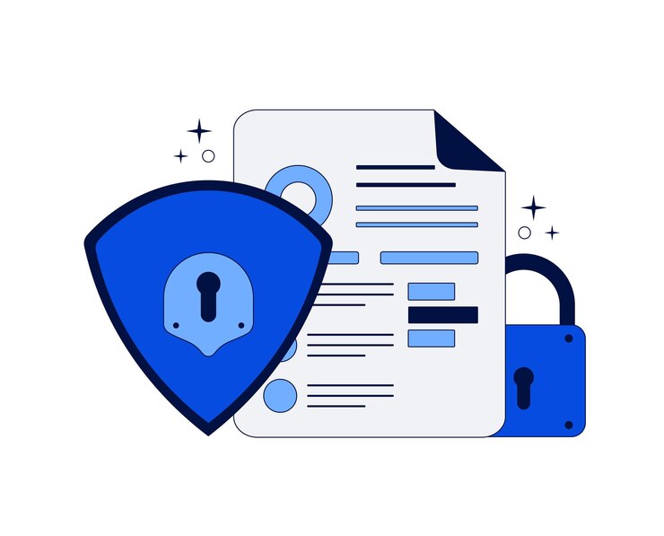 Vector escudo con candado en el documento con protección de la seguridad de los datos personales ilustración vectorial