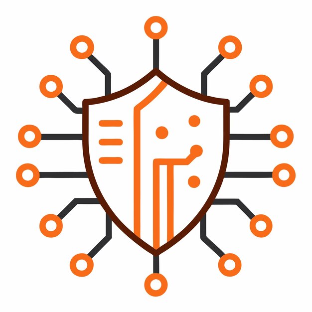 Escudo de ciberseguridad con código binario y diseño de circuitos