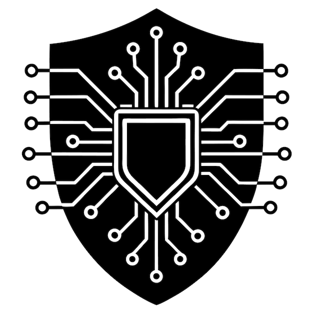 Escudo de ciberseguridad con código binario y diseño de circuitos