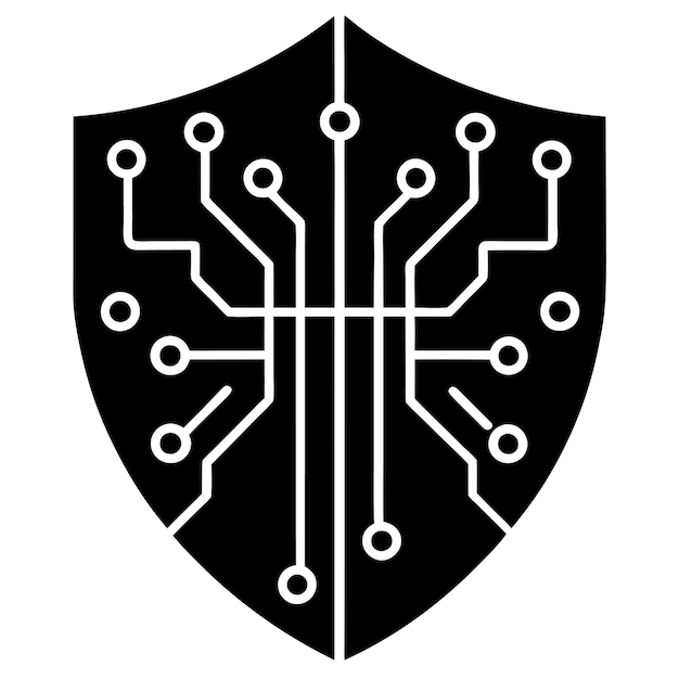 Escudo de ciberseguridad con código binario y diseño de circuitos