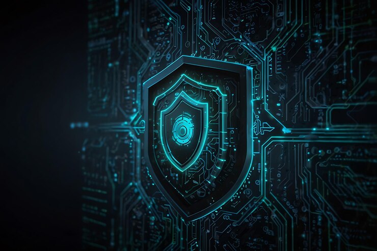 Escudo de ciberseguridad con diseño de circuitos futuristas