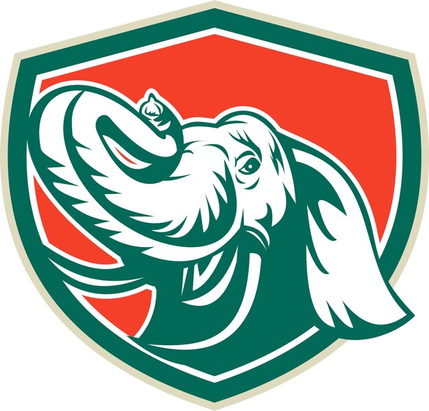 Escudo de colmillo de cabeza de elefante retro