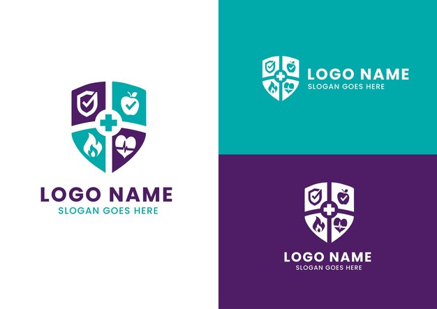 Escudo con concepto de diseño de logotipo de iconos