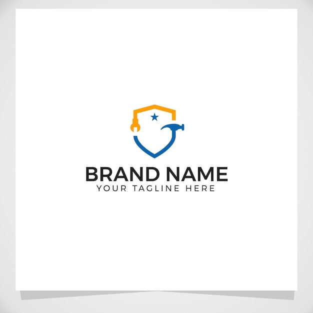 Escudo con concepto de diseño de logotipo de llave inglesa