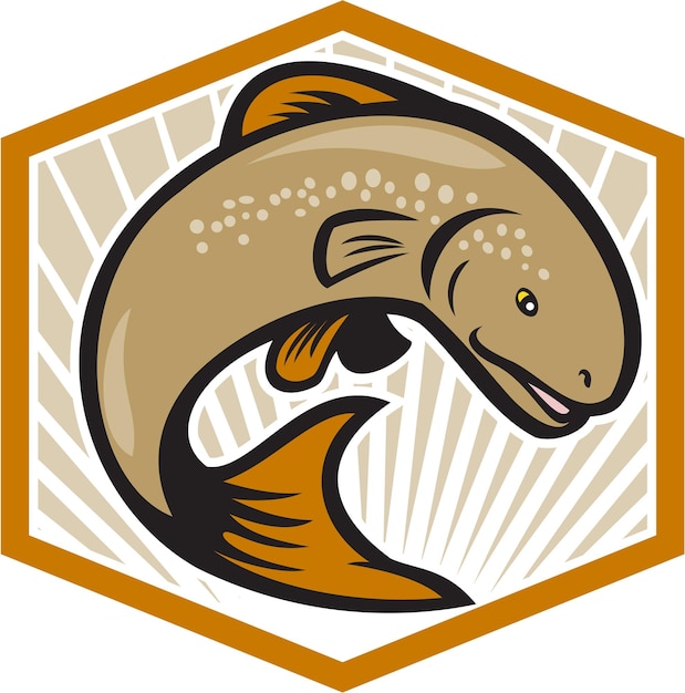 Escudo de dibujos animados de salto de trucha
