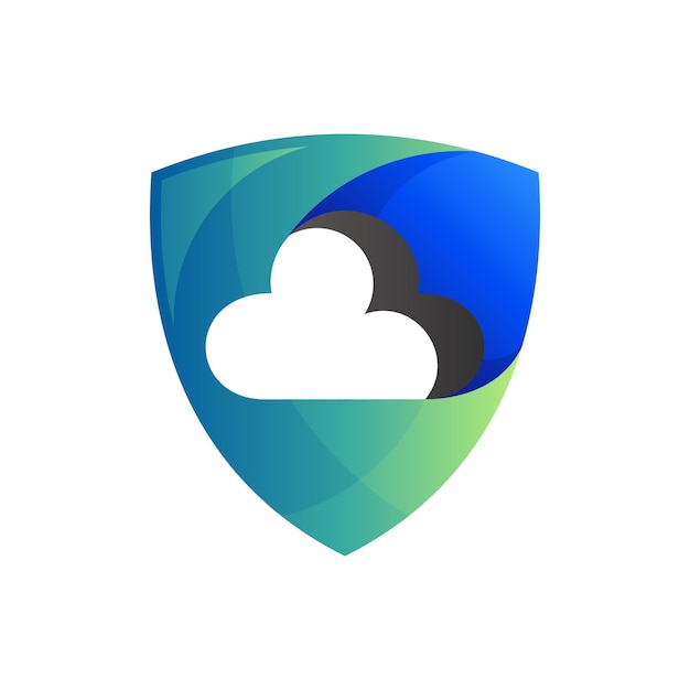 Escudo de diseño de logotipo de nube seguro y logotipo de combinación de nube con estilo de color verde y azul 3d