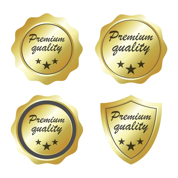 Escudo dorado conjunto de insignia de calidad premium