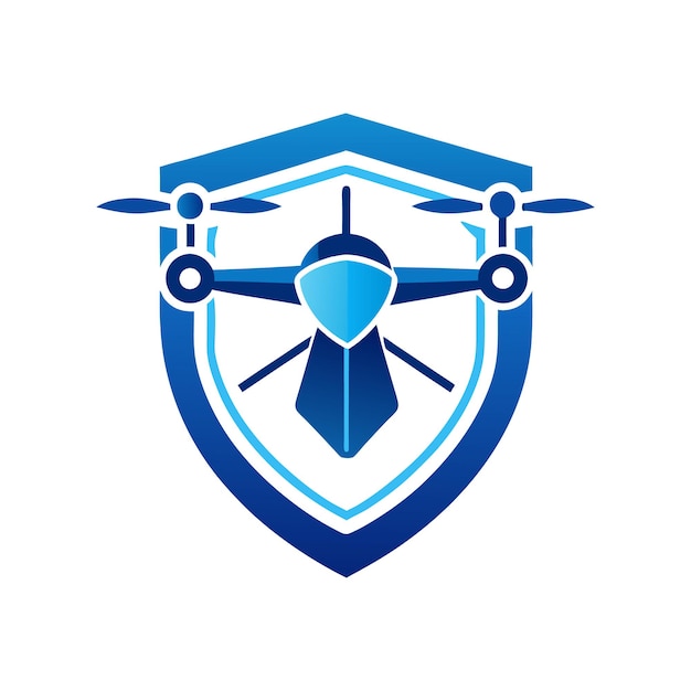 Escudo y Drone Vector Logo Icono de Seguridad y Protección Moderna para Tecnología de Vigilancia