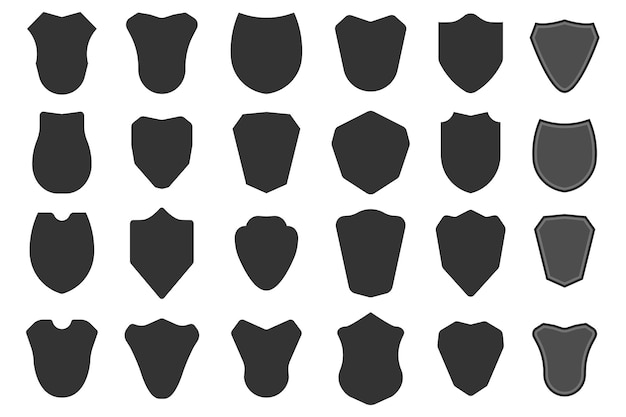 Escudo emblemas en blanco icono escudo heráldico plano para su diseño web Etiquetas negras de seguridad Vector