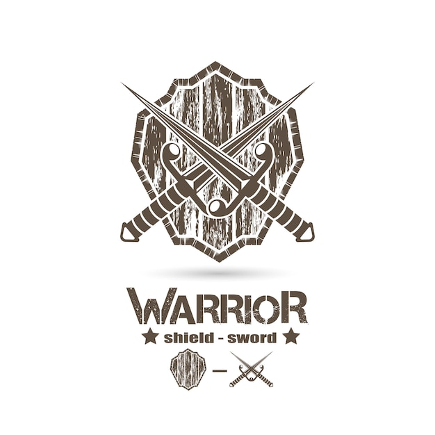 escudo de estilo grunge e icono de espada cruzada, logotipo del emblema del guerrero,