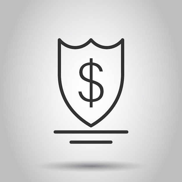 Escudo con icono de dinero en estilo plano Ilustración vectorial de protección de efectivo en fondo blanco aislado Concepto de negocio bancario