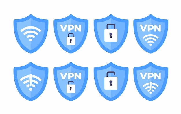 Escudo inalámbrico VPN wifi icono conjunto de signos