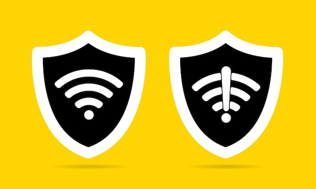 Vector escudo inalámbrico wifi icono signo conjunto diseño plano ilustración vectorial