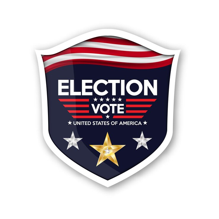 Vector escudo de insignia de voto día de las elecciones presidenciales en los estados unidos voto 2024 elecciones 2024 estados unidos